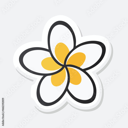 A detailed illustration of a white flower with yellow center and black outline.