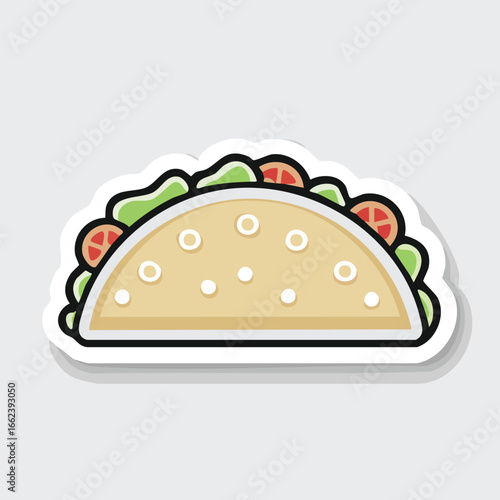A colorful illustration of a delicious taco, filled with fresh ingredients and ready to eat.