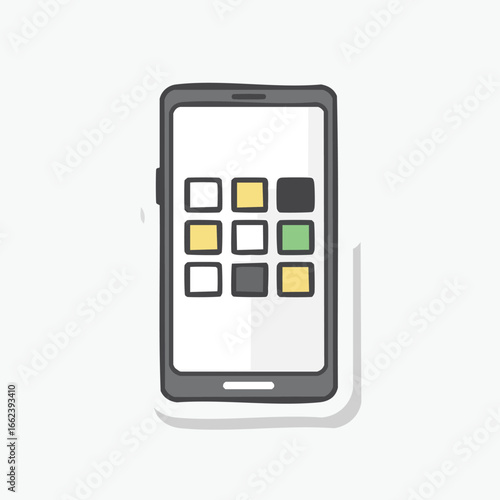 Illustration of a smartphone with a grid of colorful application icons on the screen.