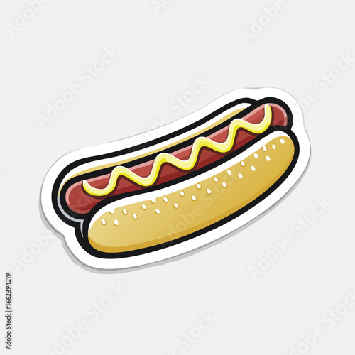 Cartoon illustration of a hotdog in a bun with mustard, a popular fast food item.