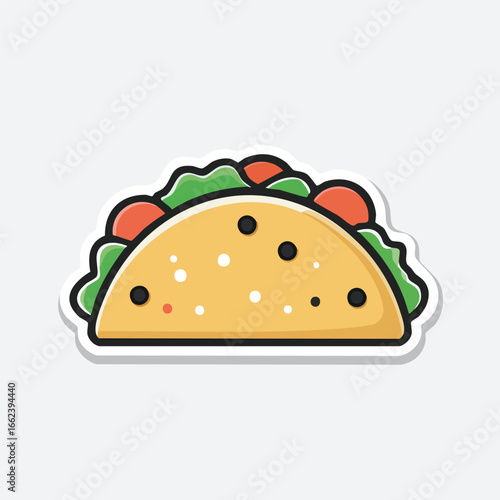 A colorful illustration of a delicious taco, filled with fresh ingredients and ready to eat.