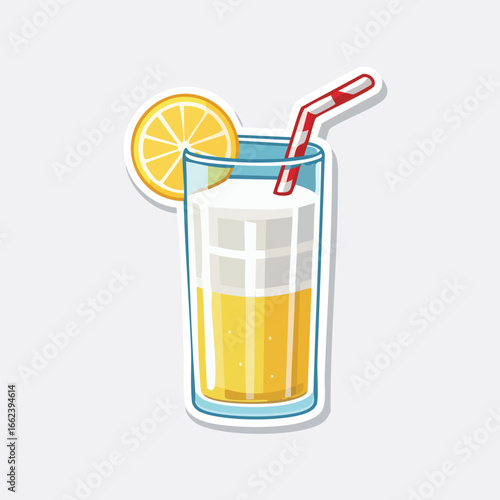 A refreshing glass of lemon juice with a straw and a lemon slice for a hot day.