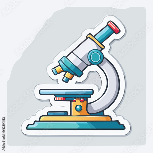 Cartoon illustration of a detailed microscope, perfect for scientific research and educational purposes.