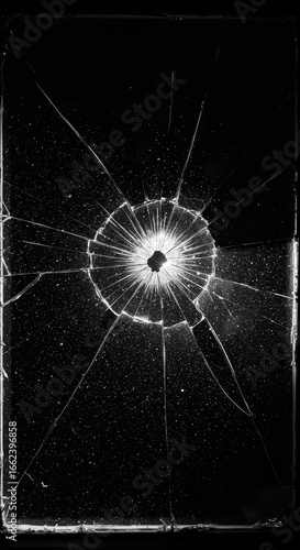 Shattered glass, radial cracks