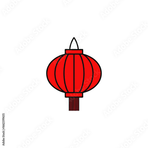 A simple stylized illustration of a round red Chinese paper lantern with a hanging tassel and bold black outlines.