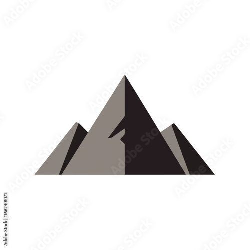 Simple geometric mountain range logo with three sharp peaks and angular shadows in grayscale.