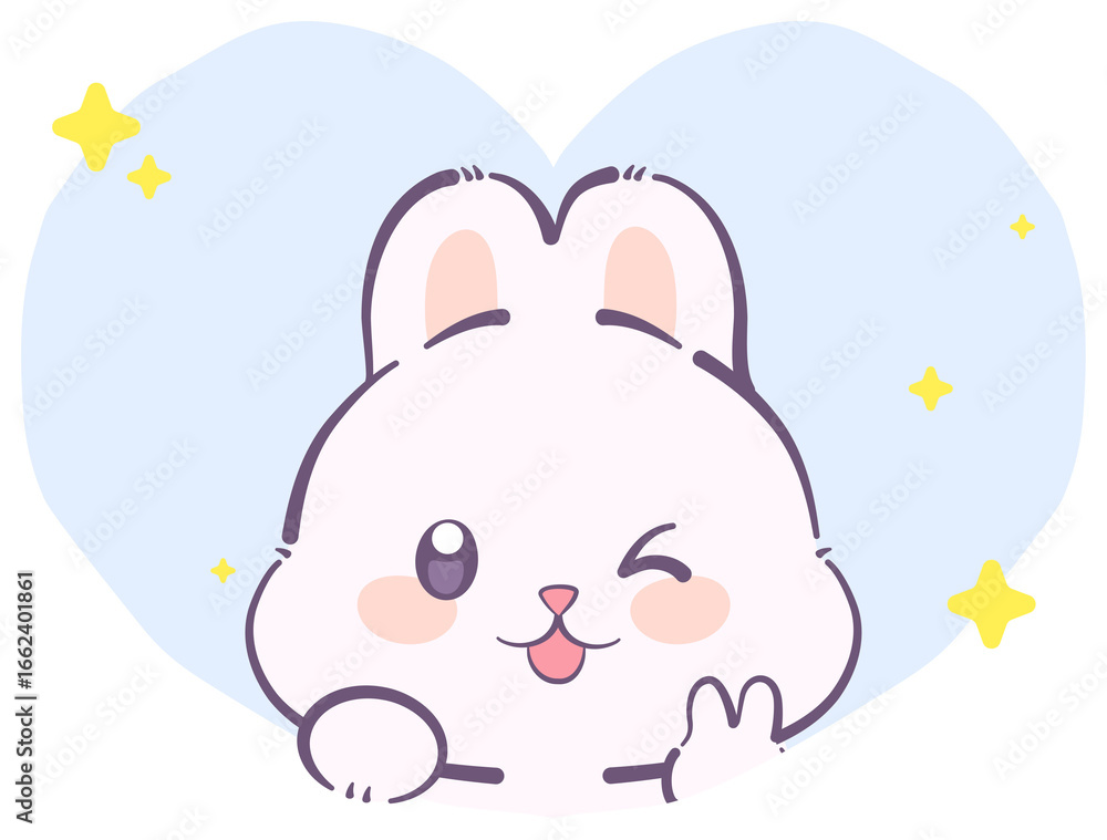 Obraz premium Adorable Cartoon Bunny Winking with a Heart Background and Sparkling Stars
