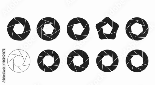 Camera Shutter Aperture Diaphragm Vector Icon Illustration Set