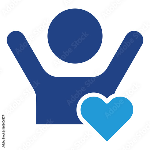 The raised hand icon represents joy, euphoria, or overflowing happiness and the heart icon represents love, affection, or positive feelings.