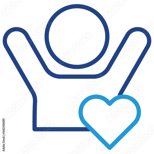 The raised hand icon represents joy, euphoria, or overflowing happiness and the heart icon represents love, affection, or positive feelings.