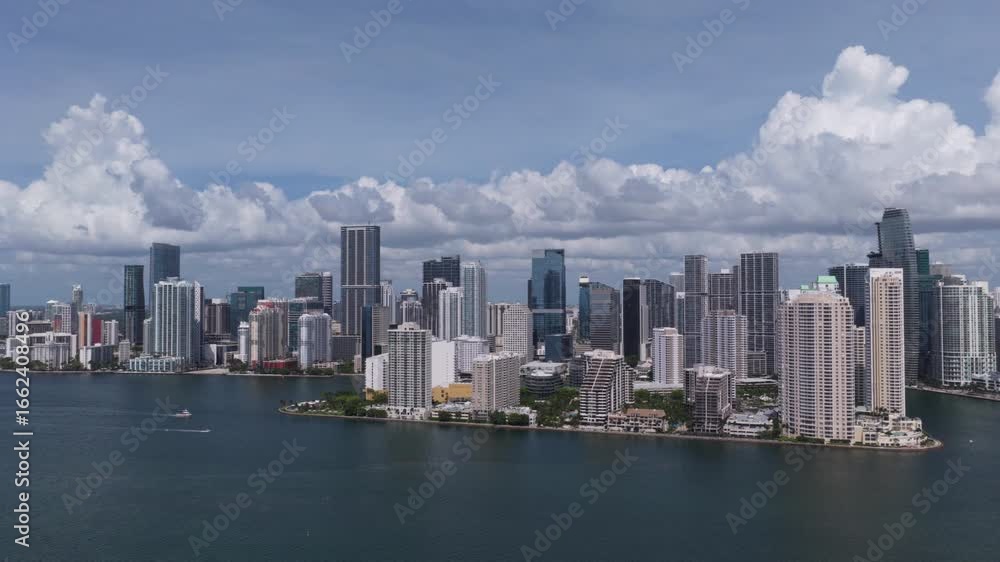 Aerial view of Brickell skyscrapers. Brickell cityscape of downtown Miami. Miami Brickell skyline above the coastline. Aerial view of Brickell skyscrapers. Brickell cityscape of downtown Miami. Miami Brickell skyline above the coastline.