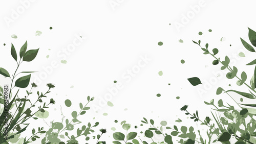 Watercolor greenery background with leaves and branches in shades of green and a white space in the center