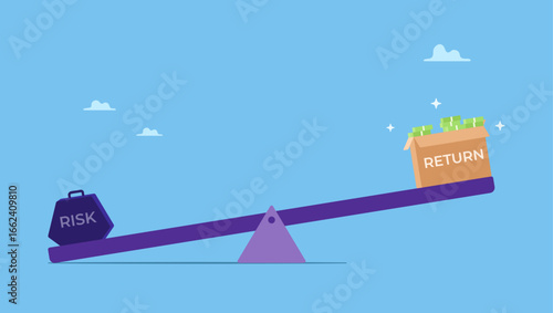 Balance with heavy risk burden make box of rich money dollar reward. Investment high risk high expected return, investor risk appetite in securities and investment asset to get high reward.