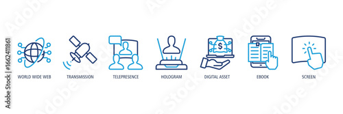 Digital Communication Outline Dual tone Icons Web Banner – World Wide Web, Transmission, Telepresence, Hologram, Digital Asset, Ebook, Screen