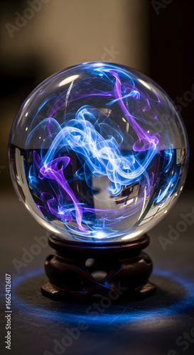 Crystal ball glowing with swirling smoke inside