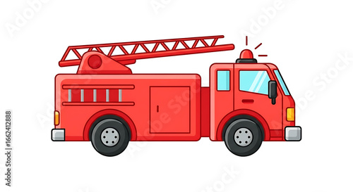 Wallpaper Mural Red fire truck isolated, a rescue vehicle with a ladder and siren, ready for emergency transportation Torontodigital.ca