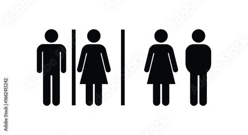 Restroom signs with male and female figures side by side in black