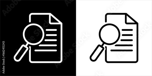 Icon depicting a document being examined with a magnifying glass.