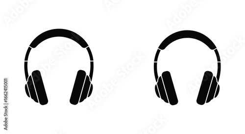 Black headphones icon pair on white background for audio music listening