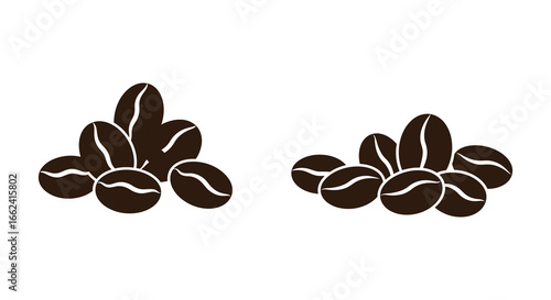 Brown coffee beans in two piles on a white background illustration