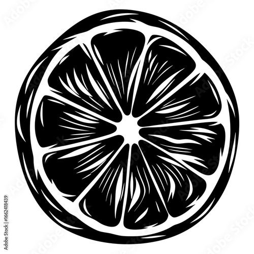 Black and White Abstract Cross Section of a Citrus Fruit Slice