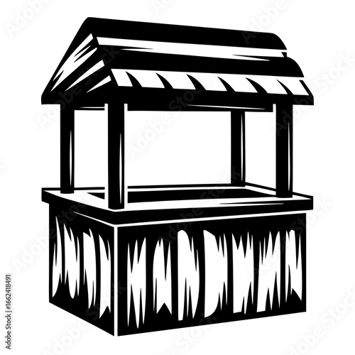 Black and White Illustration of a Wishing Well or Garden Structure