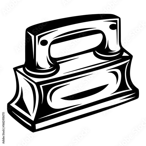 Retro Flat Iron Black and White Illustration for Clothes Pressing Tasks