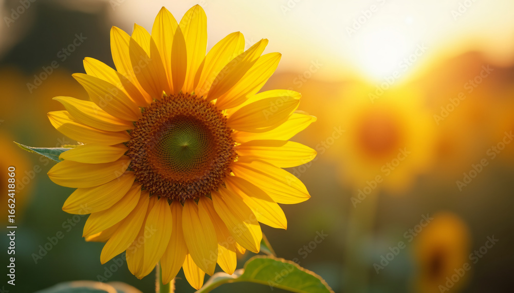 Fototapeta premium Vibrant Sunflower in Golden Hour Light | Premium Backlit Bloom with Bokeh & Sun Flares