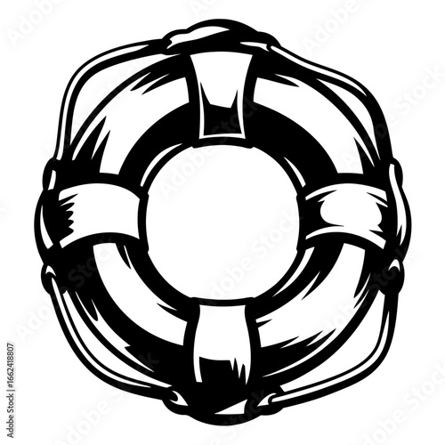 Monochrome life preserver with detailed outline symbolizing safety at sea