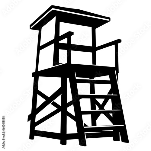 Black and White Silhouette of a Lifeguard Tower on the Beach