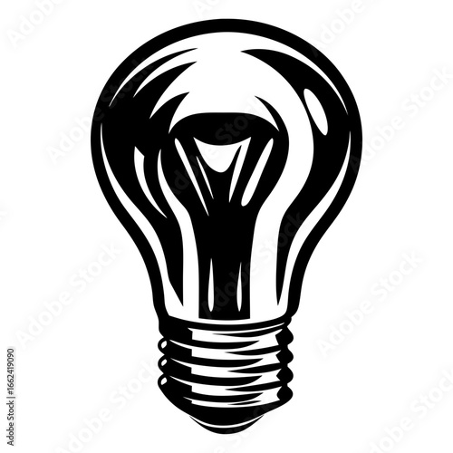 Striking black and white lightbulb illustration conveying inspiration and inventive energy