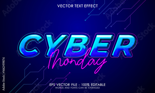 Cyber monday with neon text effect, Editable three dimension text style