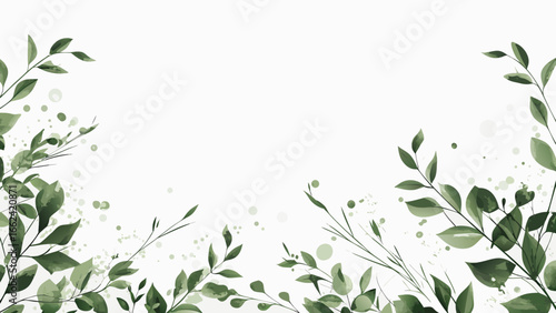 Watercolor illustration of green leaves and branches framing a white background space beautifully