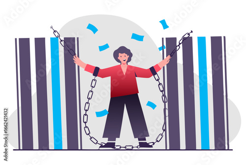 A person breaking free from barcode constraints, symbolizing overcoming limitations and achieving independence.