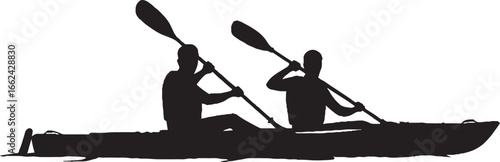 Tandem Kayak Paddlers Silhouette Vector Illustration for Water Sports and Outdoor Recreation