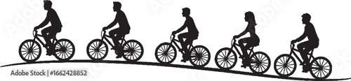 Group Bicycle Ride Silhouettes on Wavy Road Vector