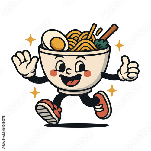 Cheerful Ramen Bowl Cartoon Character Illustration