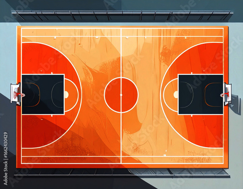 Abstract Basketball Court Top View, Modern Minimalist Design