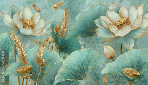 Close-up of elegant white flowers with golden accents on soft pastel background