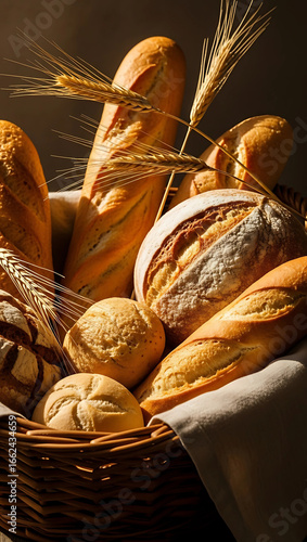 Delicious Assortment of Freshly Baked Bread and Rolls in a Wicker Basket