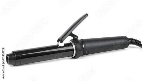 Black hair curling iron on white background
