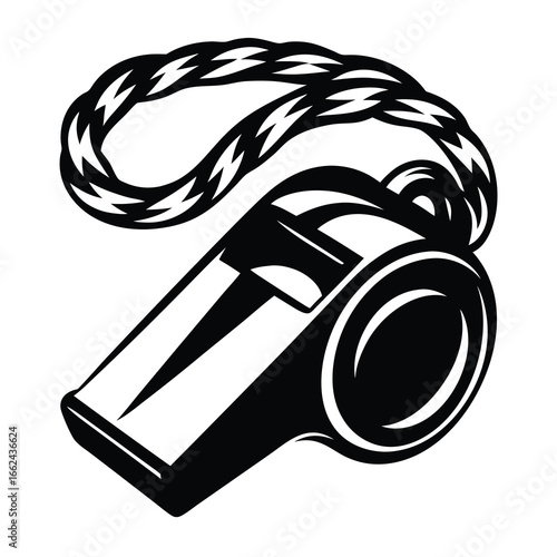 Stylized vector graphic of a classic coach's whistle with lanyard