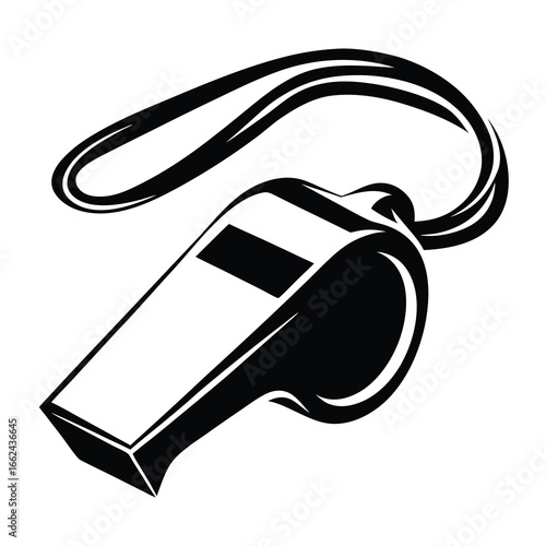 Black and White Whistle with Lanyard Graphic Illustration Vector Design