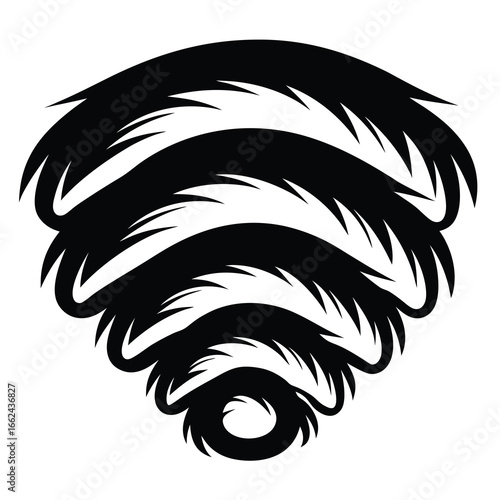 Abstract whirlwind pattern design with curved layers in black and white colors