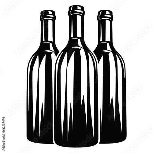 Three bottles of wine in silhouette, vector illustration and graphic style