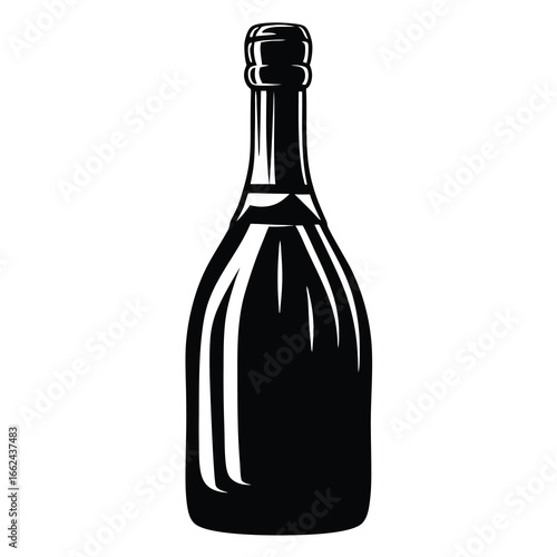 Elegant black and white vector illustration of a wine or champagne bottle