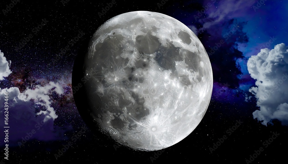 Fototapeta premium Full moon, night sky, clouds