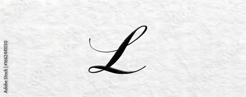 Minimalist Wedding invitation announcement. Elegant calligraphic letter L on textured paper background