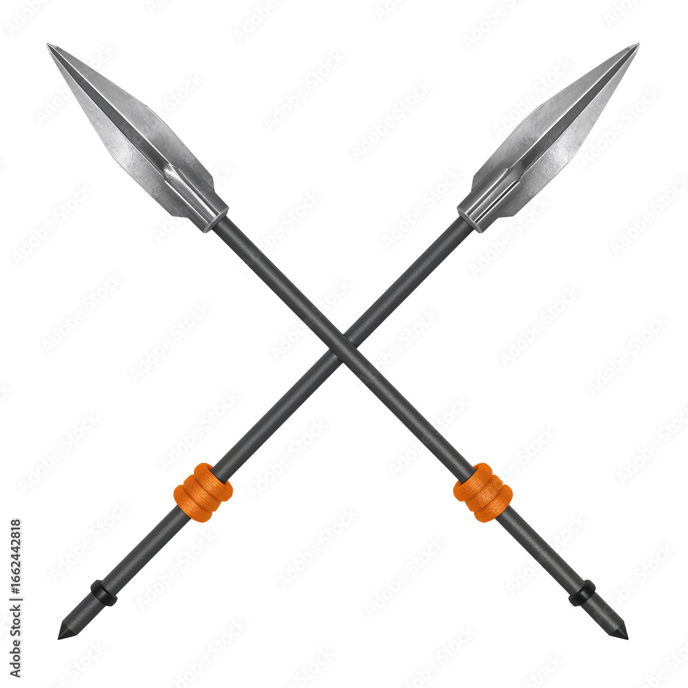 Naklejka premium Intersecting metallic spears embodying strength and tactical readiness on a transparent canvas