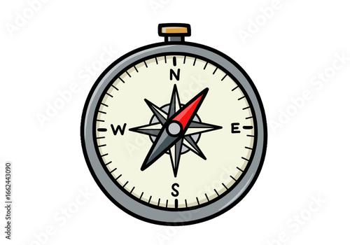 Hand-drawn compass illustration with cardinal directions and colors  